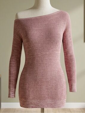 Dynamite Dusty Rose Off-the-Shoulder Ribbed Sweater Dress